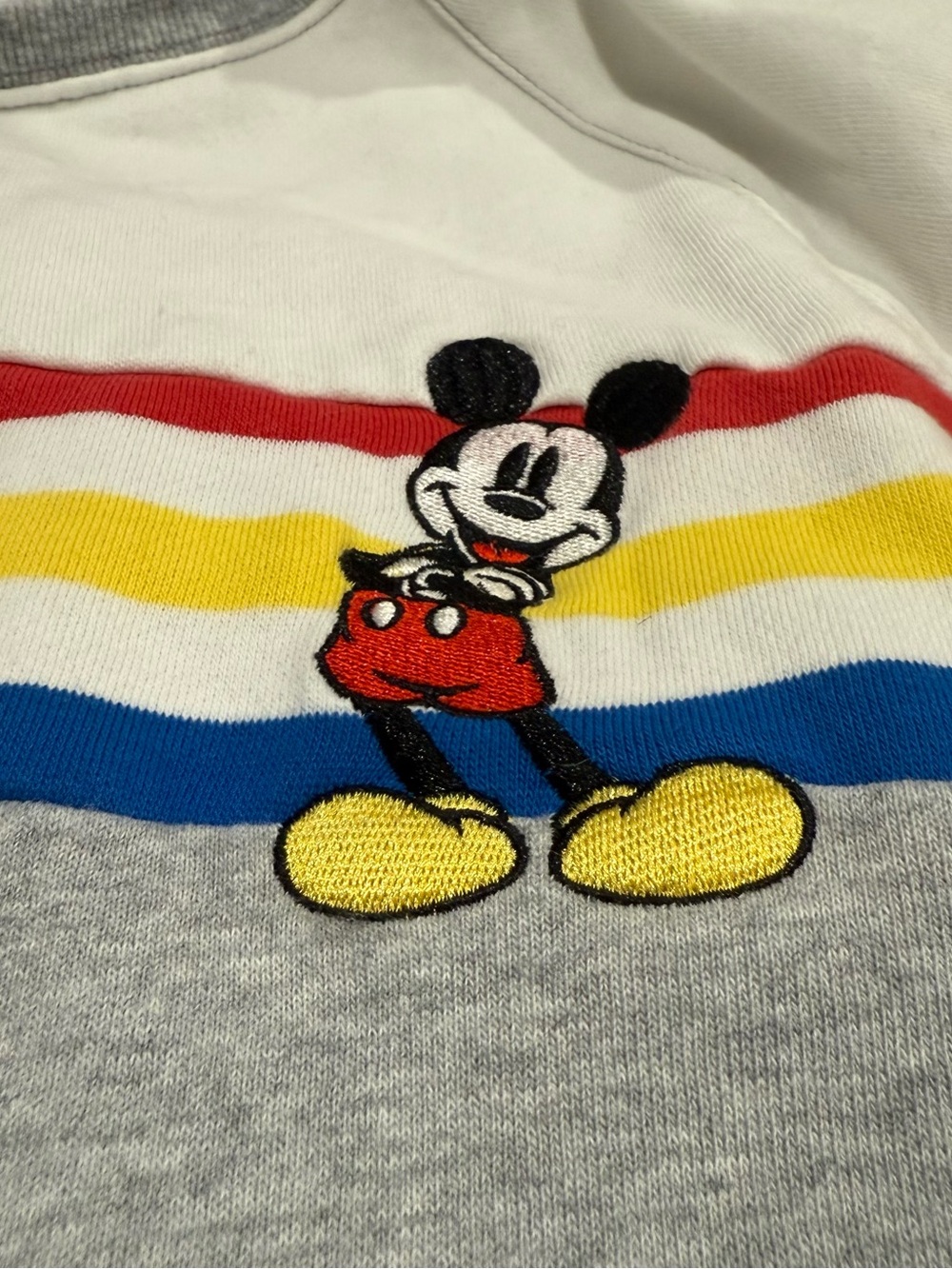 Disney Mickey Mouse Gray and White Pullover with Retro Stripes